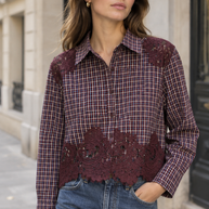 Cotton shirt with lace inserts