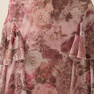 Floral-Print Mesh High-Waist Tiered Side-Ruffle Maxi Skirt