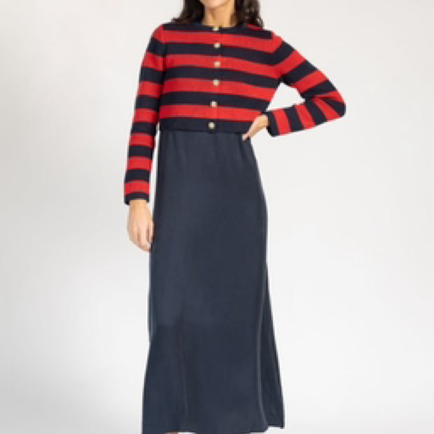 Red n Navy Striped Cardigan- Loup