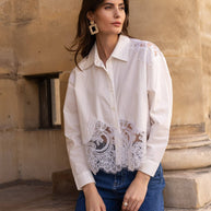 Cotton shirt with lace inserts