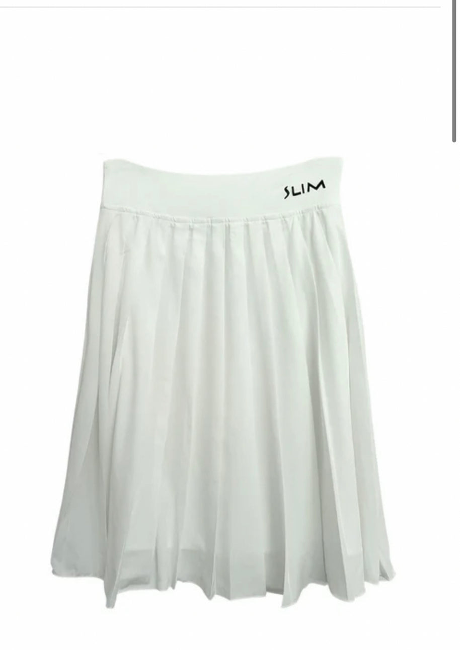 Varsity Pleated  White Skirt -Slim Skirt