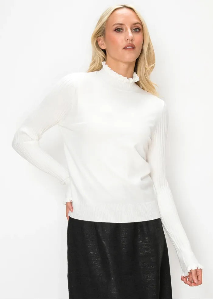 Burgundy ruffle mock neck
