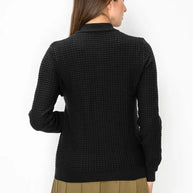 Textured waffle knit polo sweater