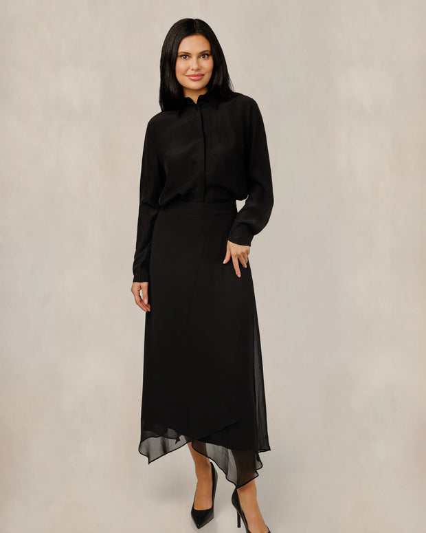 Black Asymmetrical Chiffon Skirt
