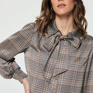 Plaid Button Down Blouse W/ Tie