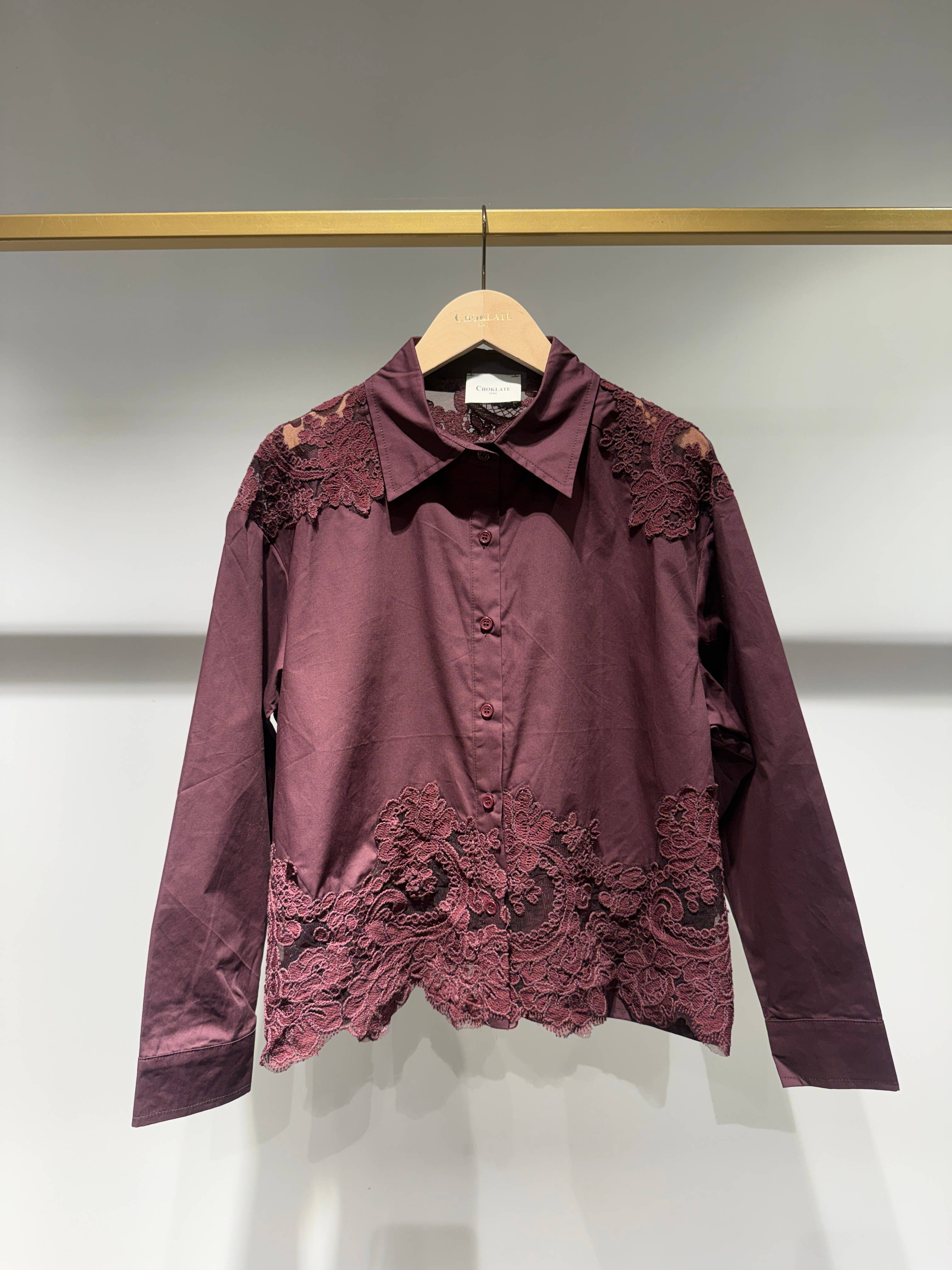 Cotton shirt with lace inserts