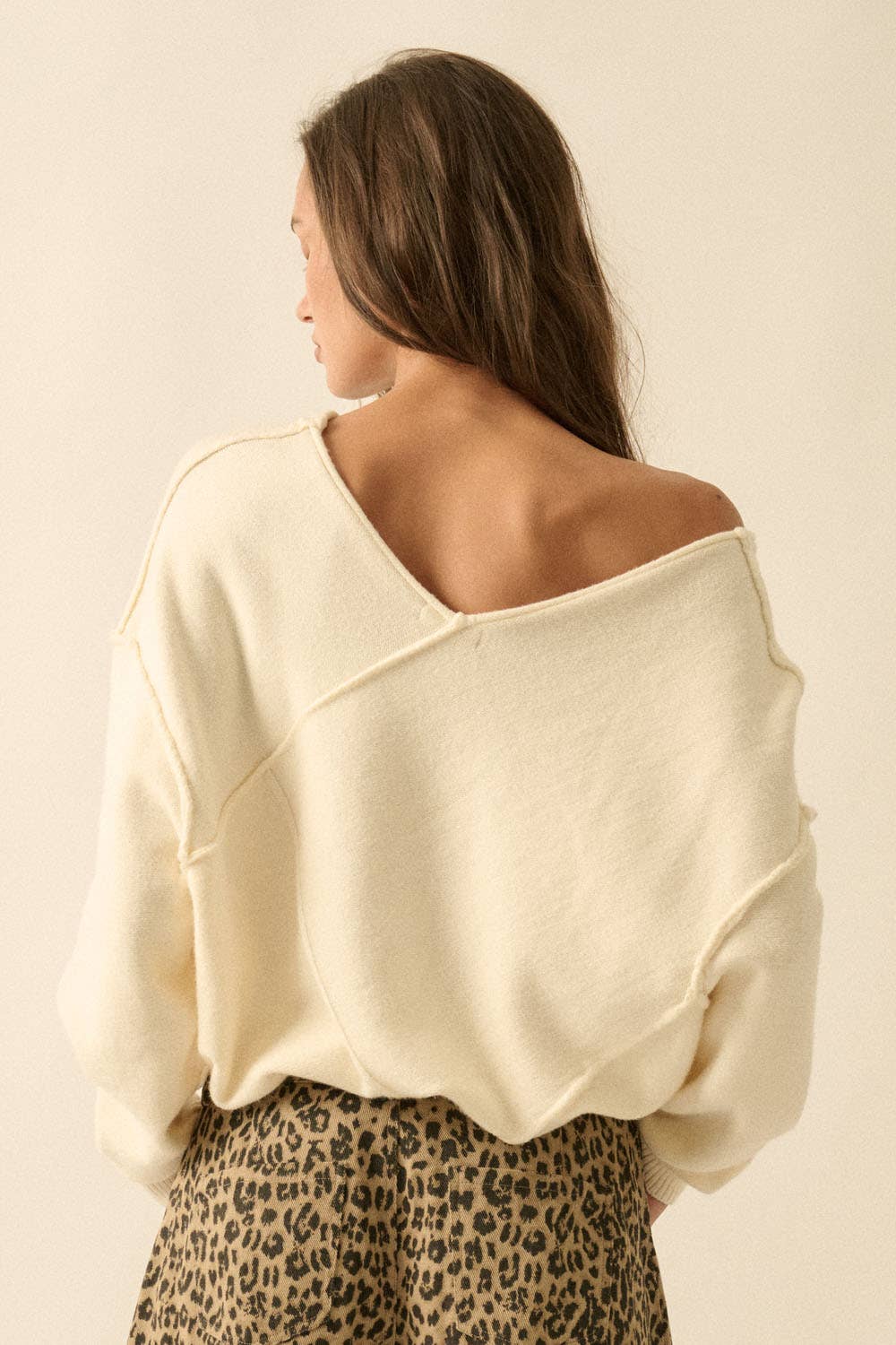 V-Neck Exposed-Seam Sweater