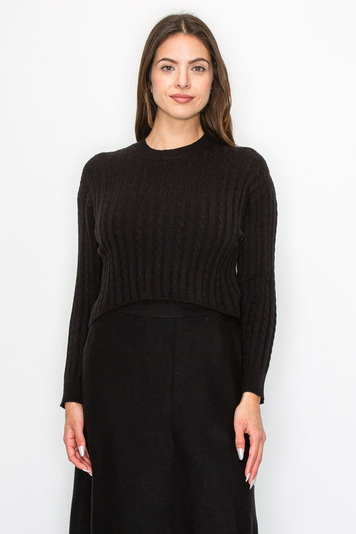 Crop Cable Knit Pullover - Yal