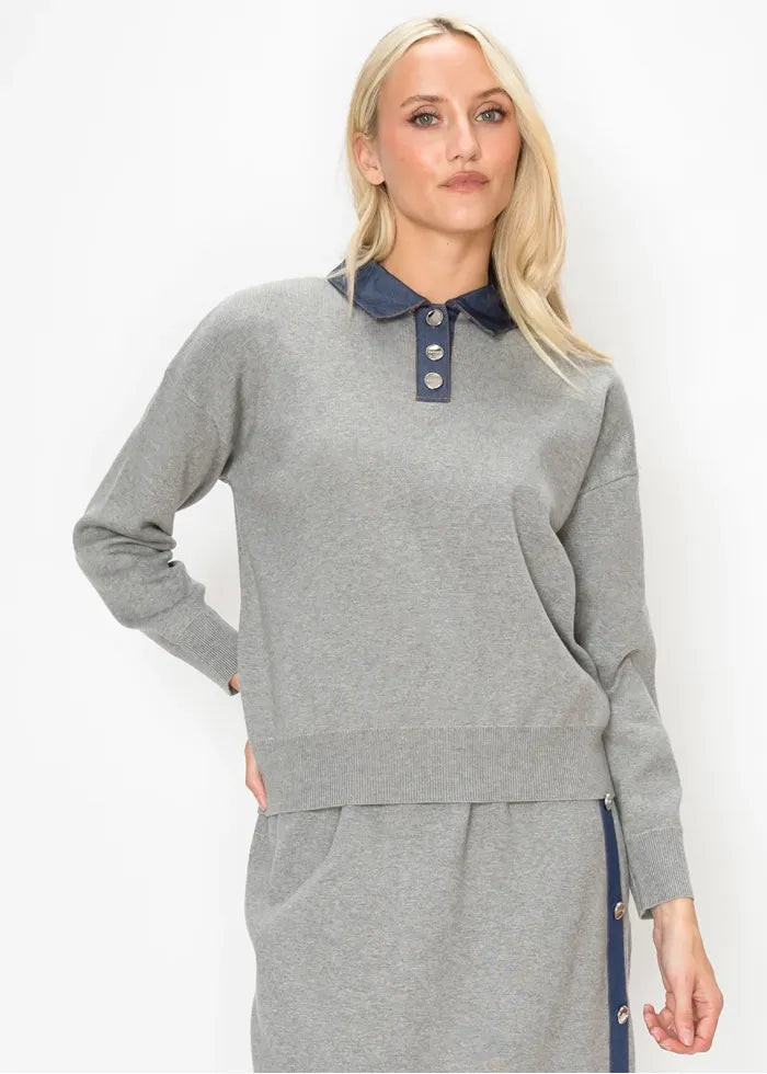 Denim collard sweater