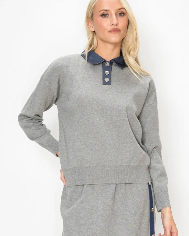 Denim collard sweater