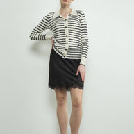 STRIPE COLLAR CARDIGAN WITH EDGE STITCH
