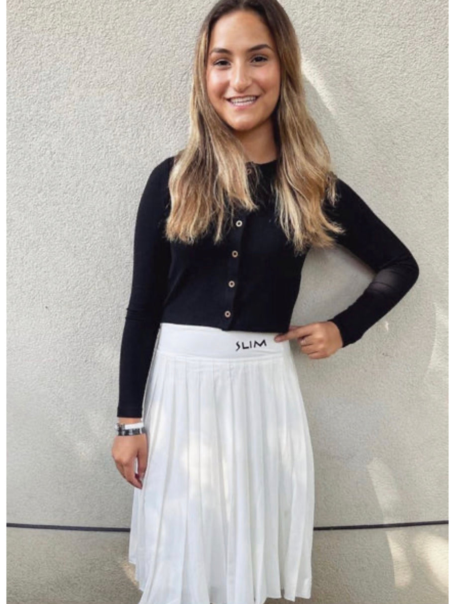 Varsity Pleated  White Skirt -Slim Skirt