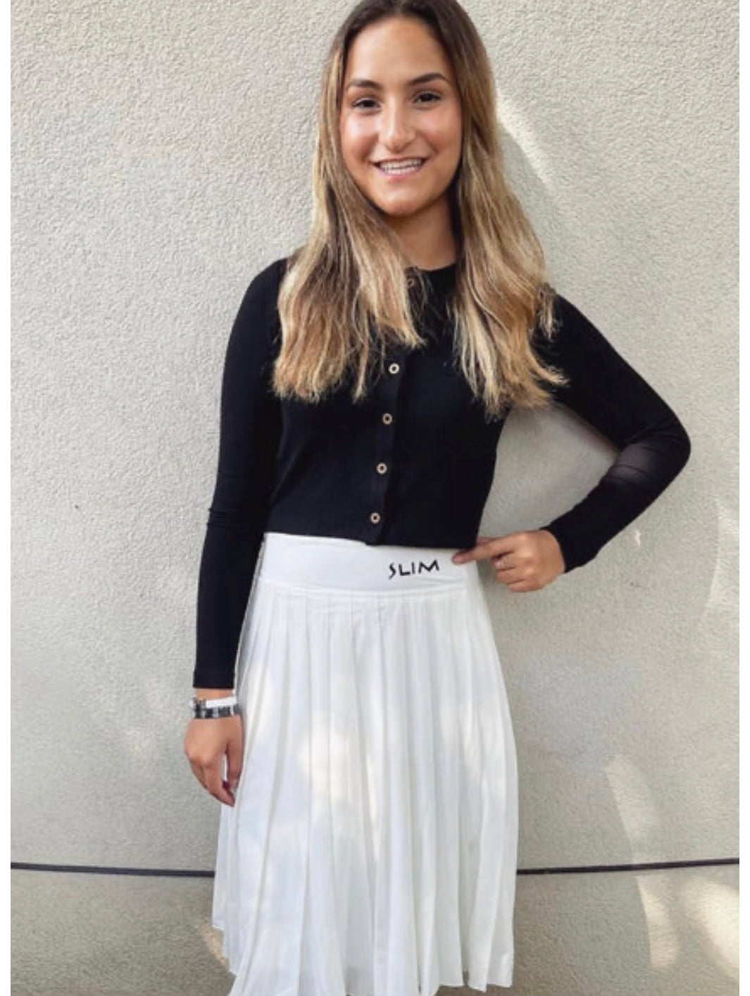 Varsity Pleated  White Skirt -Slim Skirt