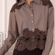 Cotton shirt with lace inserts S M Choco