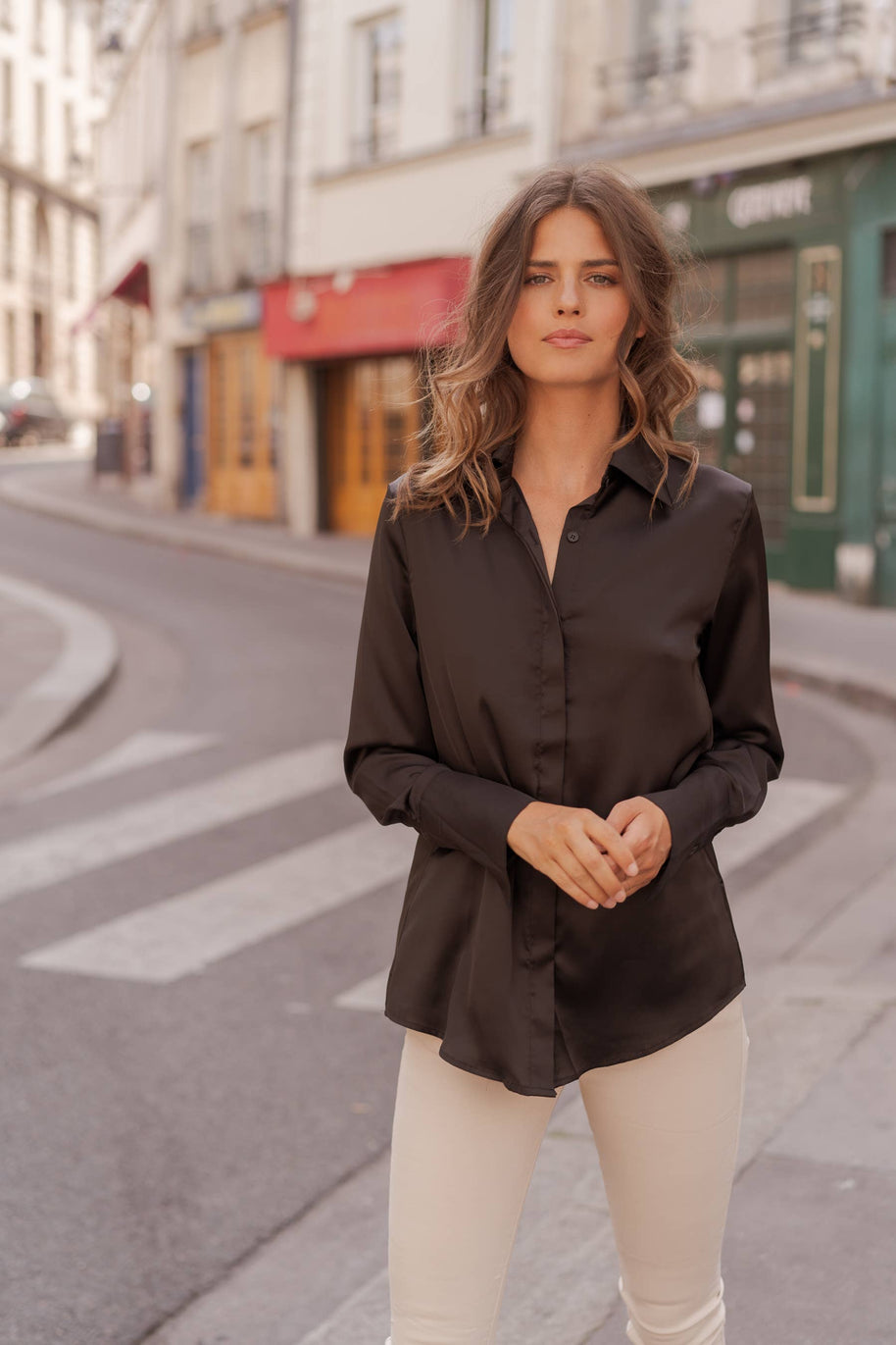 Léa satin shirt (S-M-L-XL) FW26 - CK08091: Choco / 1S-1M-1L-1XL