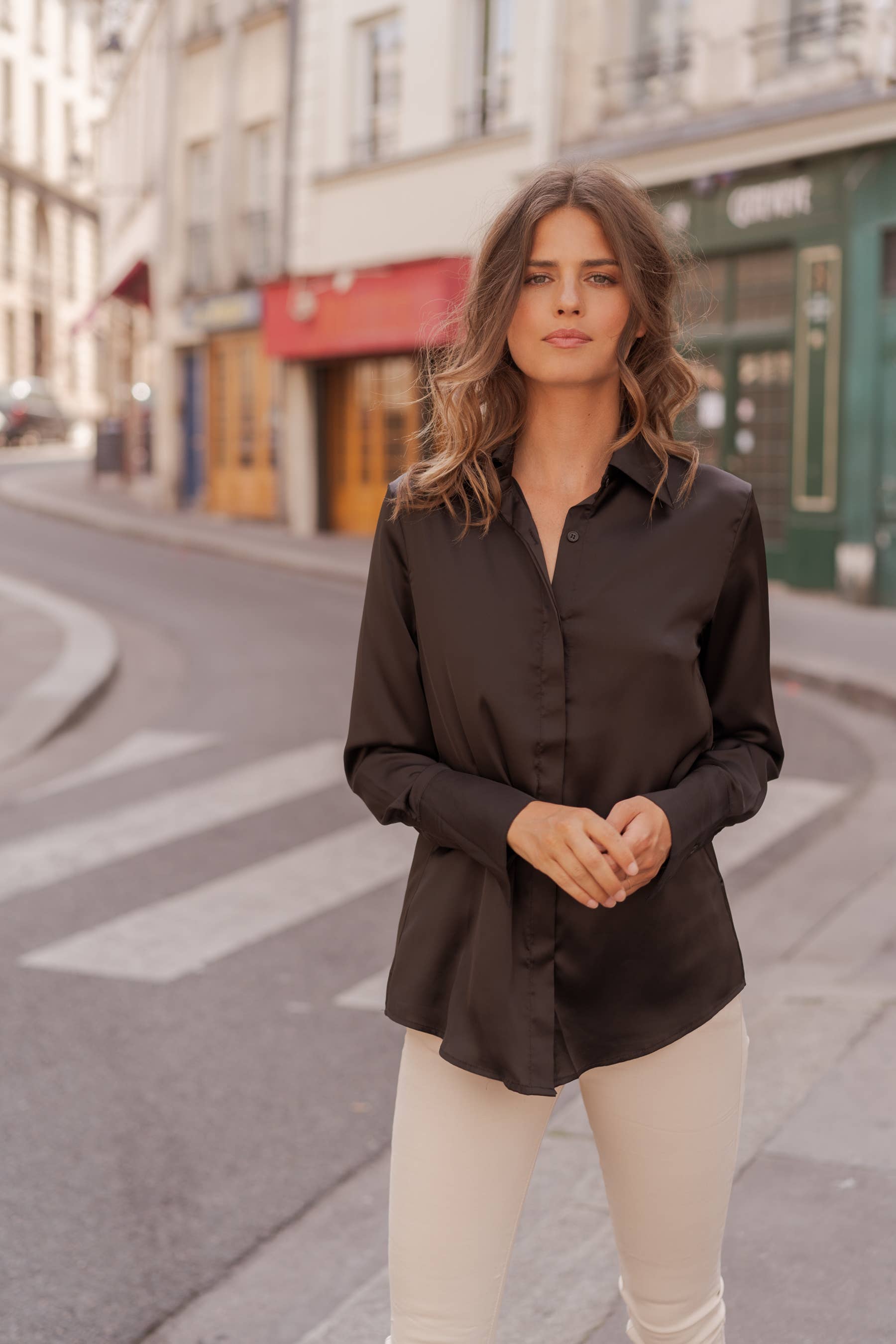 Léa satin shirt (S-M-L-XL) FW26 - CK08091: Choco / 1S-1M-1L-1XL