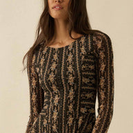 Floral Mesh Drop-Waist Midi Dress