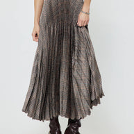 Plaid Pleated Midi Skirt XS Multi