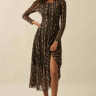 Floral Mesh Drop-Waist Midi Dress