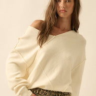 V-Neck Exposed-Seam Sweater