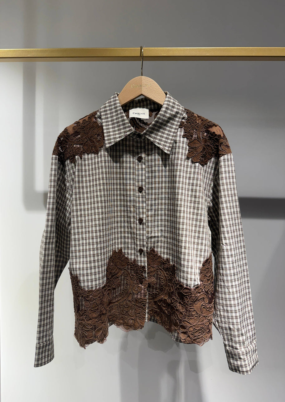Cotton shirt with lace inserts