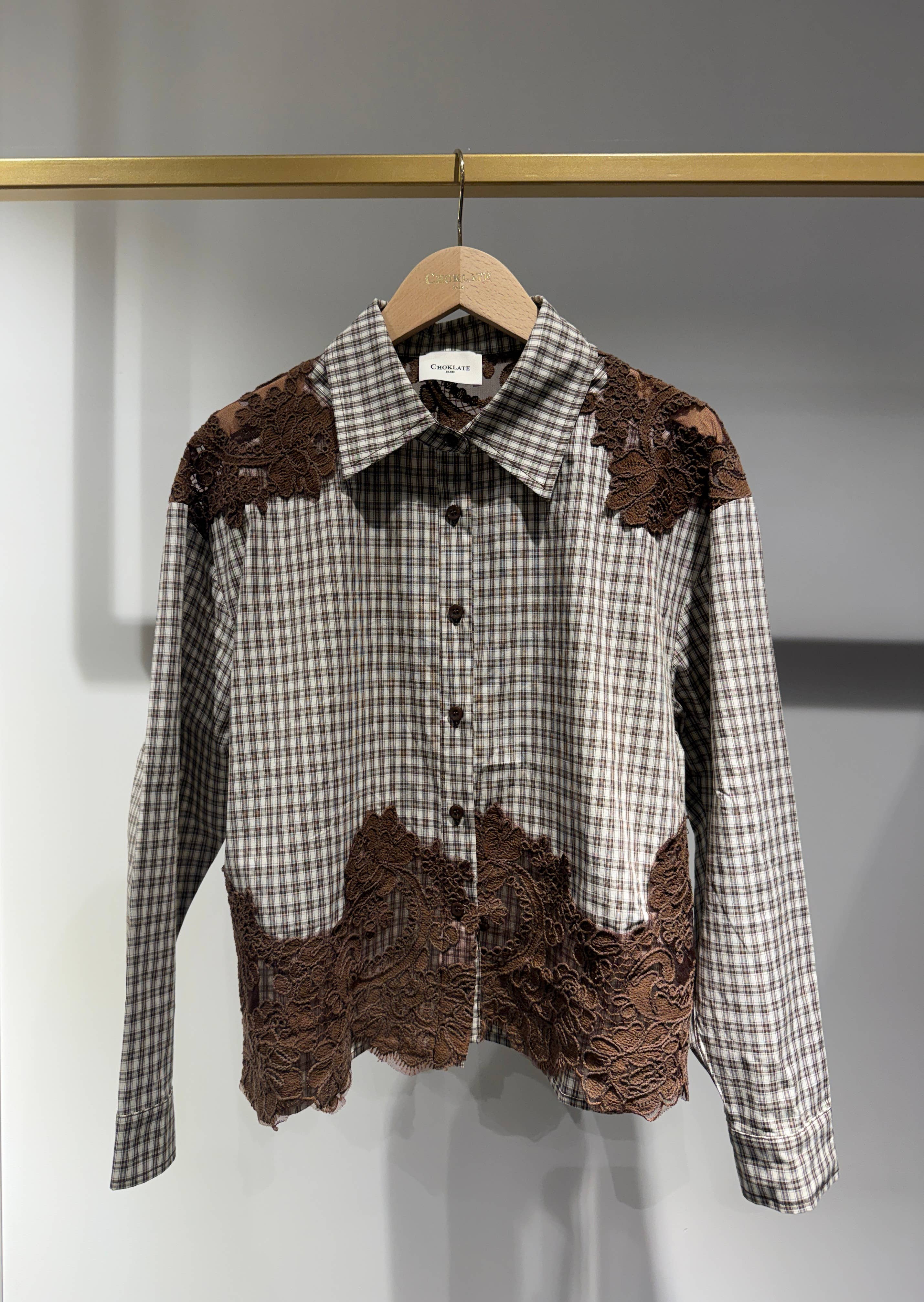 Cotton shirt with lace inserts
