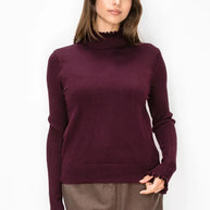 Burgundy ruffle mock neck
