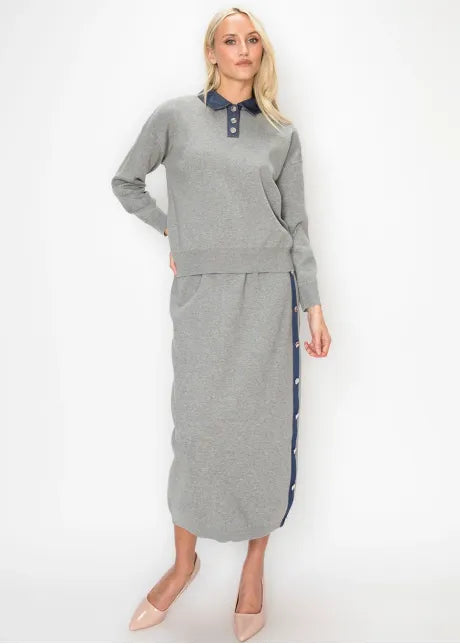 Denim collard sweater