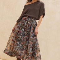 Organza Pleated Midi Skirt