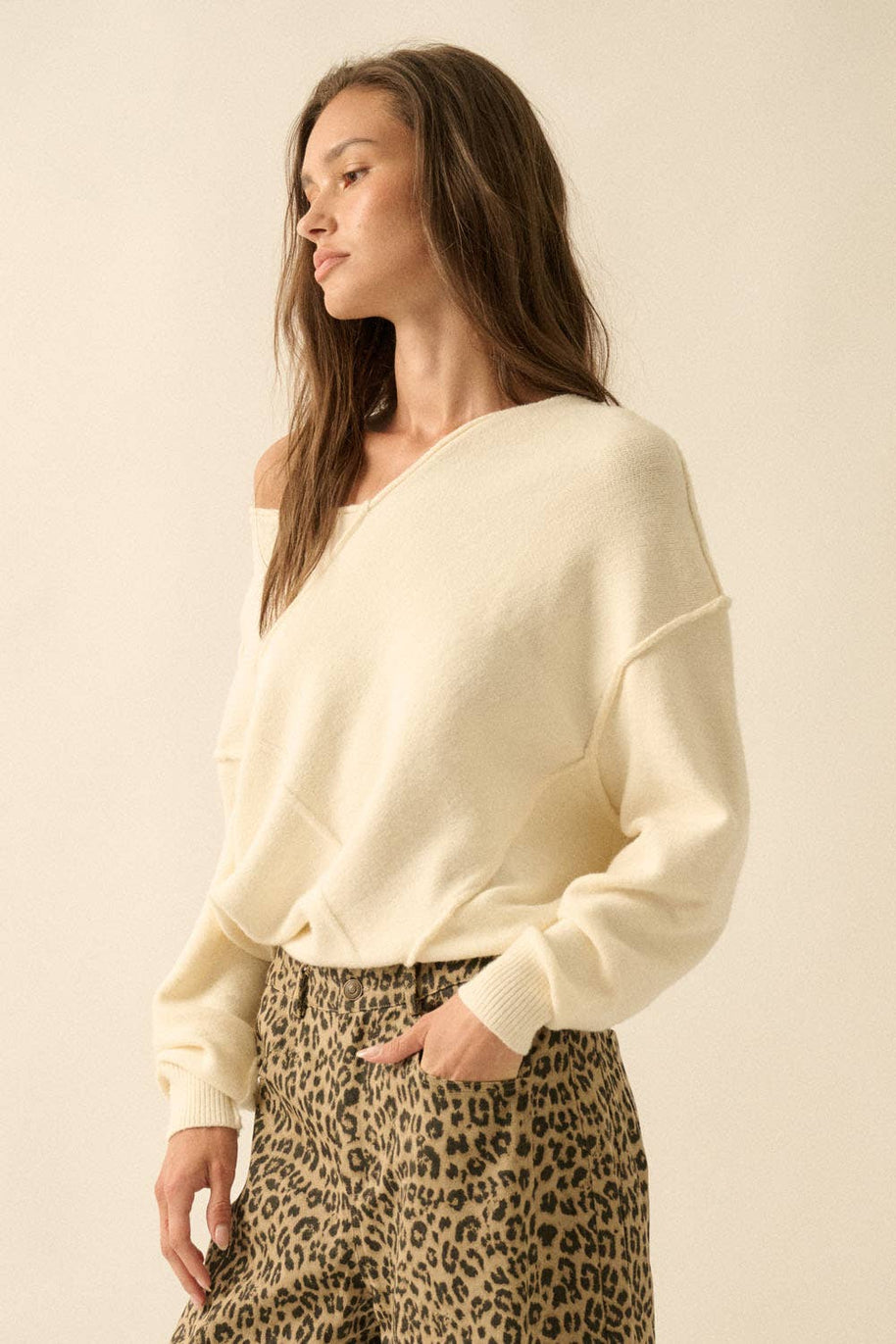 V-Neck Exposed-Seam Sweater