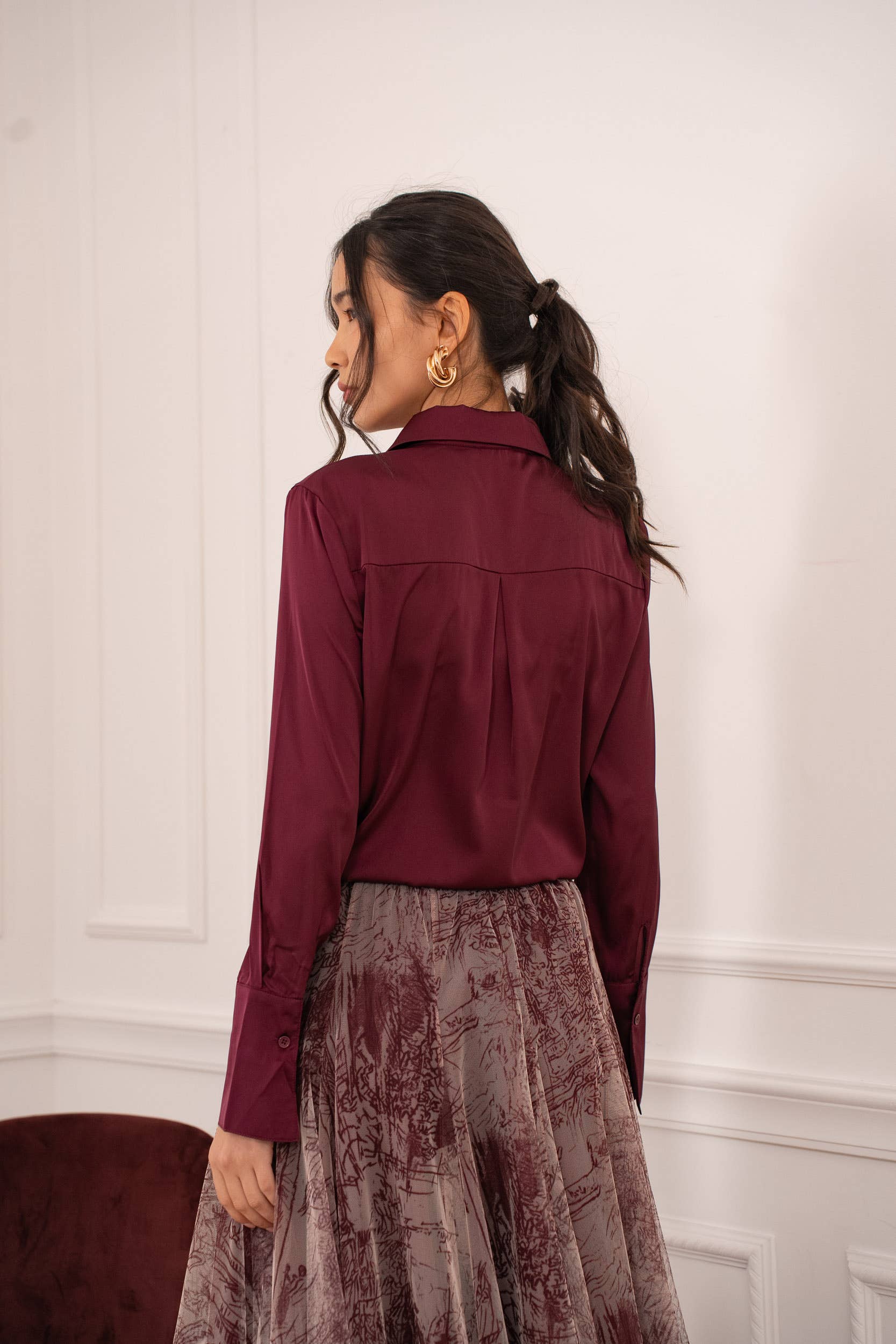 Léa satin shirt (S-M-L-XL) FW26 - CK08091: Black / 1S-1M-1L-1XL