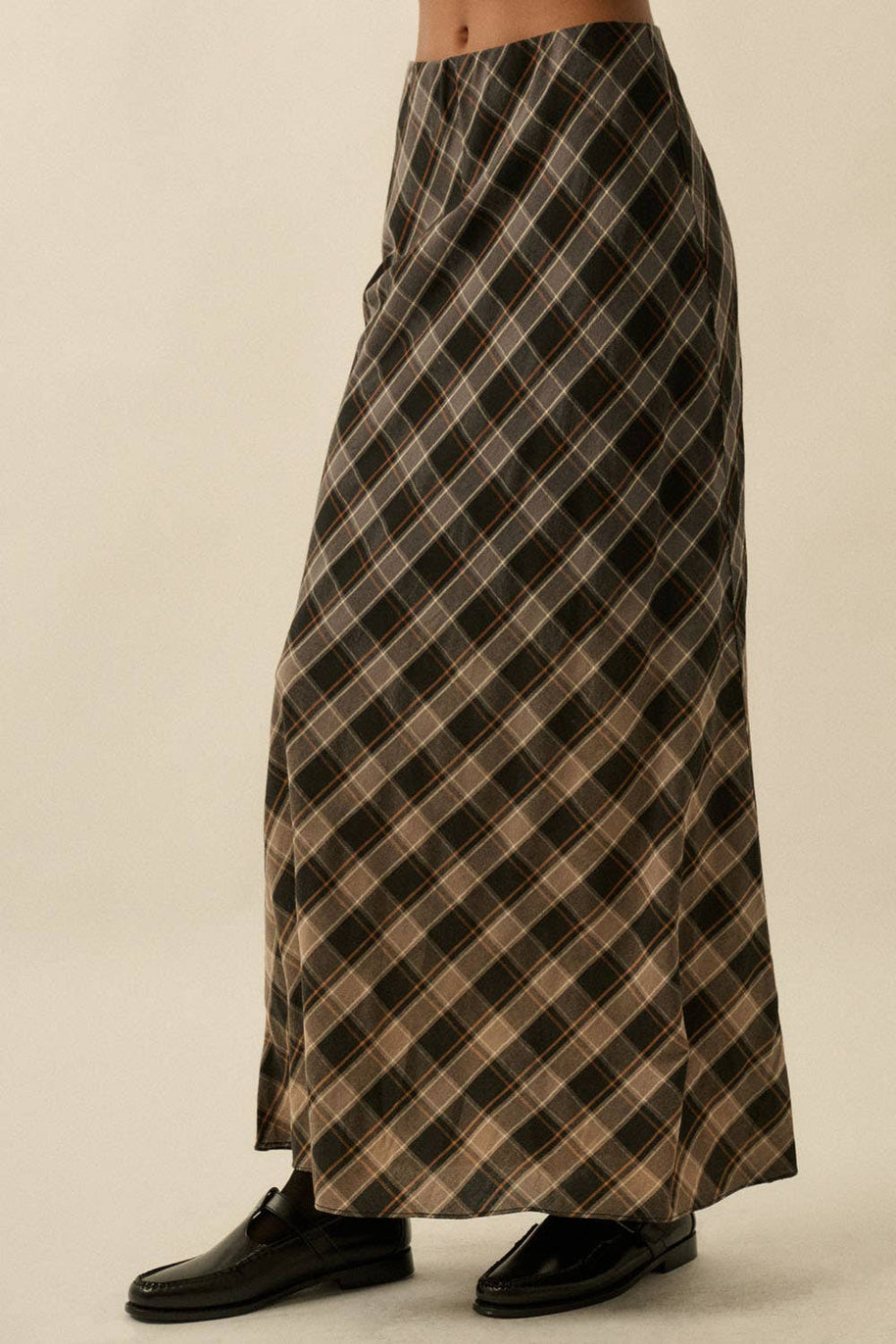 Ombre Dip-Dye Plaid Bias-Cut Maxi Skirt