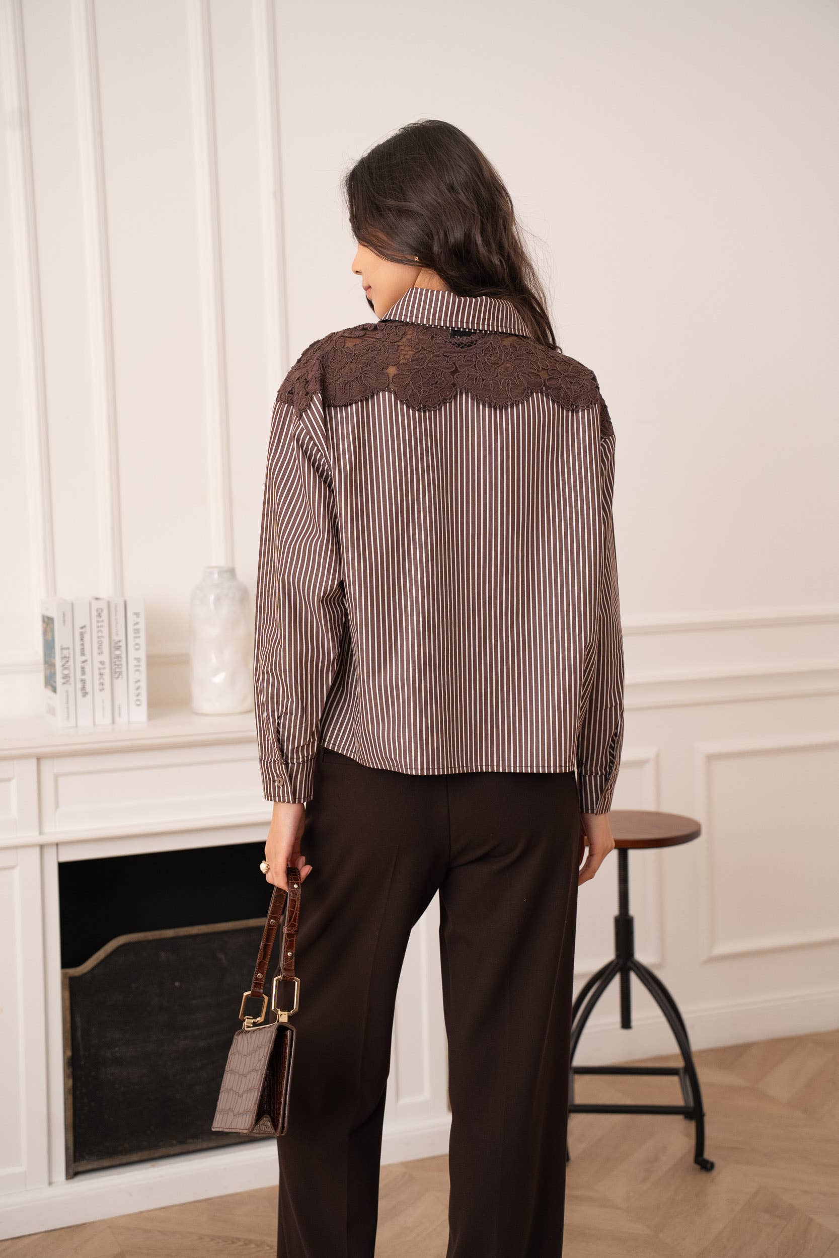 Cotton shirt with lace inserts