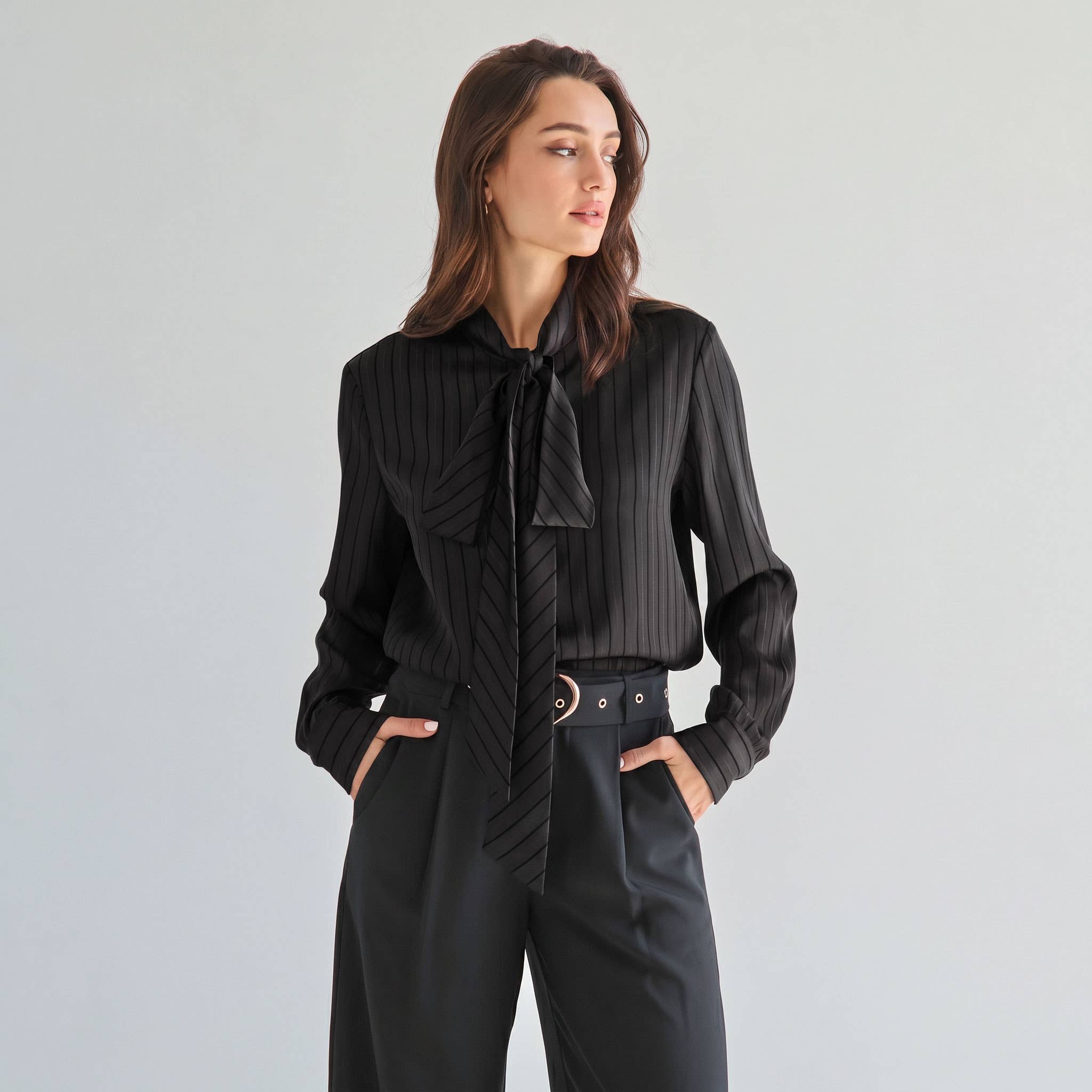 Tie neck satin blouse