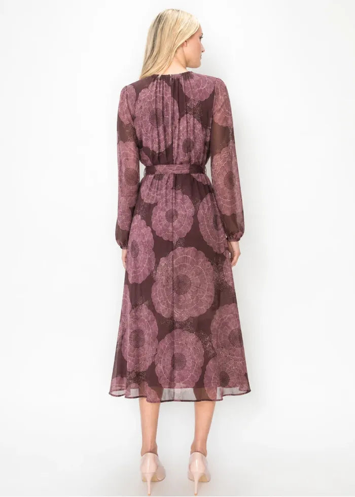 Floral belted mauve dress