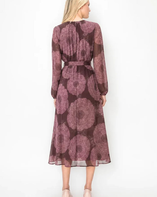 Floral belted mauve dress