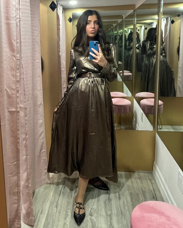Gold Metallic Dress-Honeyseed - Fringe Boutique