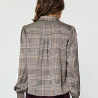Plaid Button Down Blouse W/ Tie Multi M