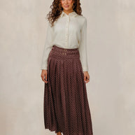 Brown Polka Dot Belted Skirt