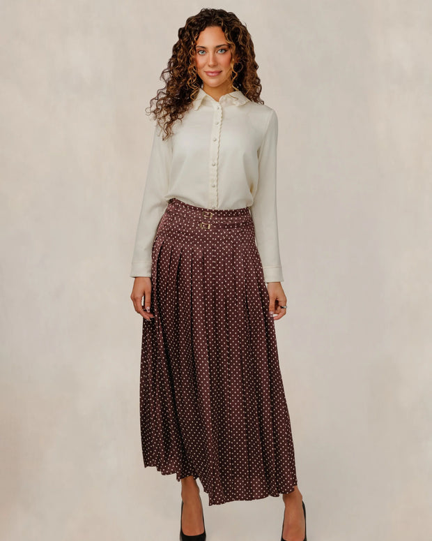 Brown Polka Dot Belted Skirt