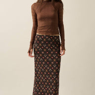 Floral-Print Mesh Elastic-Waist Straight Maxi Skirt