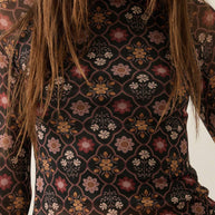 Floral Mesh Mock-Neck Raglan Thumbhole Fitted Top