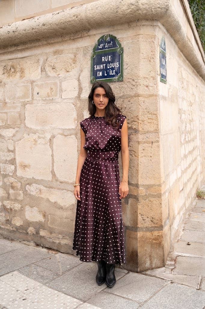 Valentine satin polka-dot print skirt