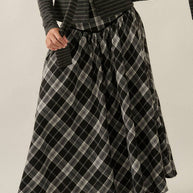 Plaid Drop-Waist Piping-Trimmed Maxi Skirt