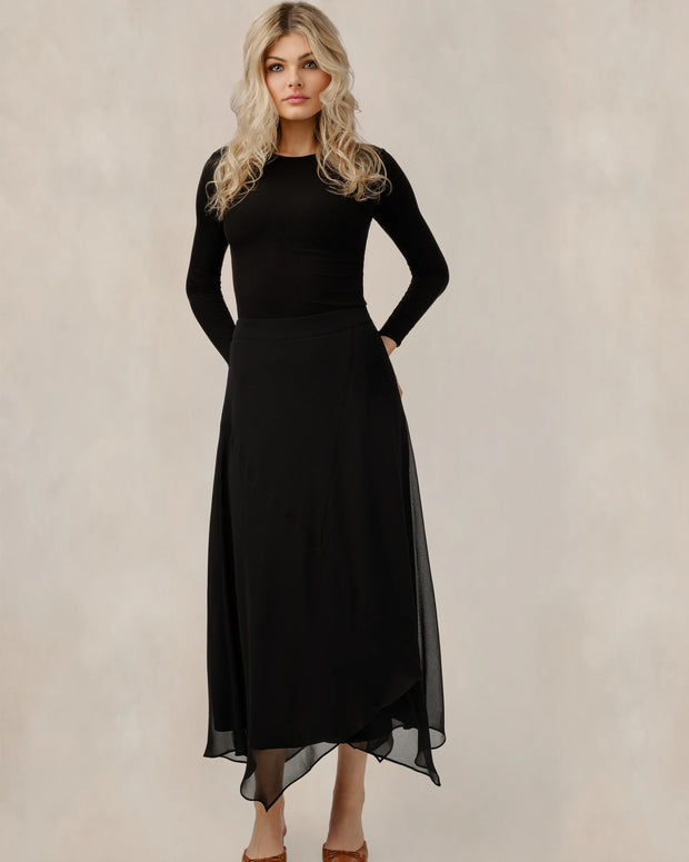 Black Asymmetrical Chiffon Skirt