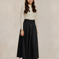 Pinstripe Circle Skirt W/ Wide Belt