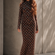 Floral-Print Mesh Elastic-Waist Straight Maxi Skirt