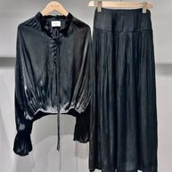 Reese set: blouse & flowing skirt burgundy