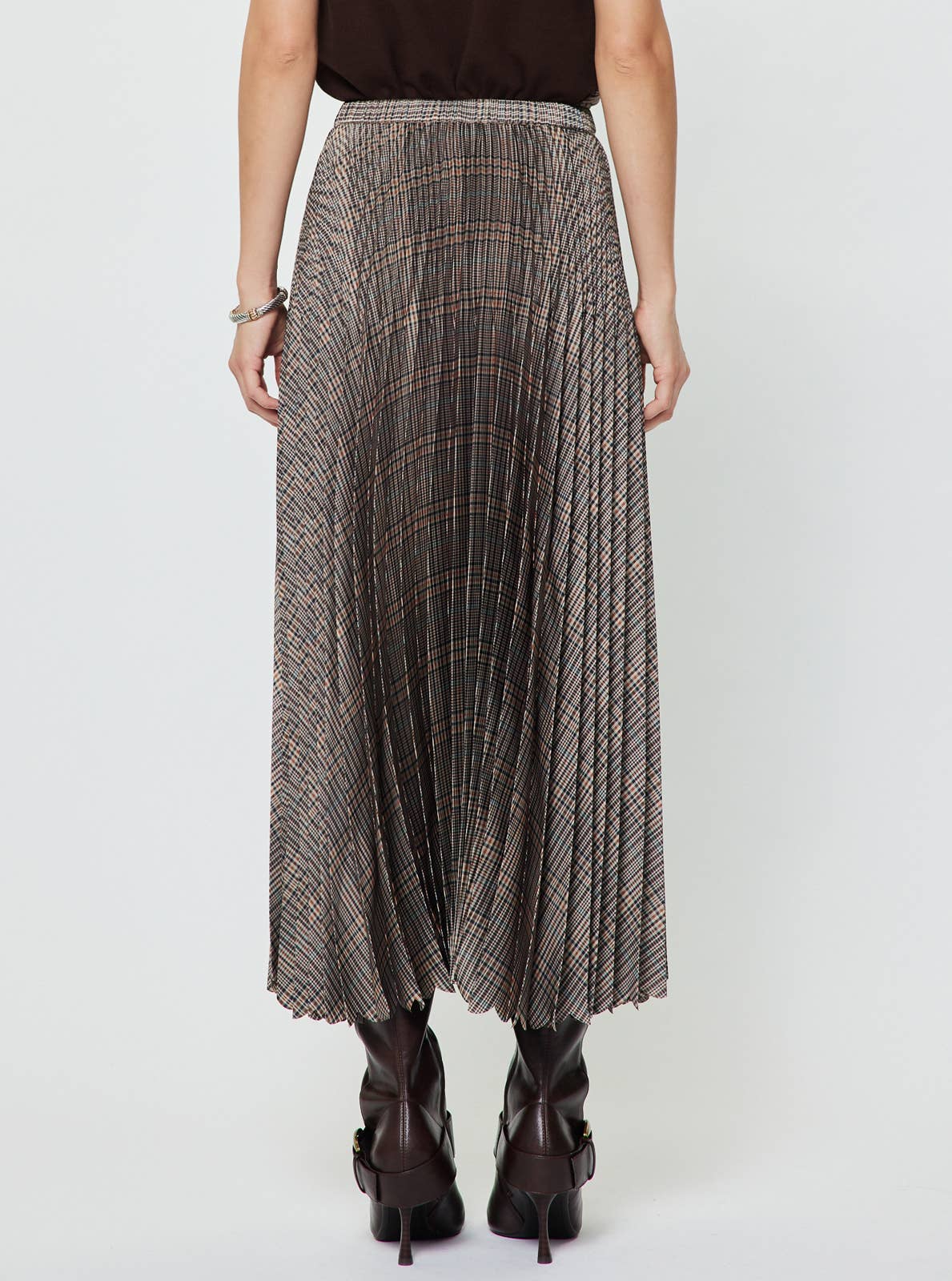 Plaid Pleated Midi Skirt M Multi