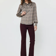 Plaid Button Down Blouse W/ Tie Multi L